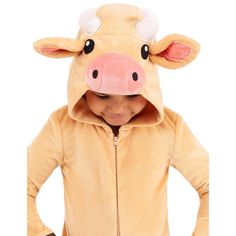 Have all your friends asking how now when you show up with this Brown Cow Costume for toddlers. This hooded jumpsuit features faux leather "hooves" sewn into the sleeve cuffs. The belly has a soft-sculpted udder and the back has a faux fur tipped flexible tail. The hood features both soft-sculpted and appliqued facial features. Star Wars Halloween Costumes, Costume Toddler, Cow Costume, Moo Moo, Brown Cow, Toddler Costumes, A Cow, Baby Halloween Costumes, Baby Costumes