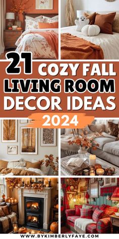 cozy fall living room decor ideas for your home in the fall and winter months with text overlay that reads, cozy fall living room decor ideas