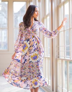 Feel fantastic in Seraphine's Boho Floral Maternity & Nursing Midi Dress - it's a versatile style perfect for special occasions & easy weekend wear. Fitted Multicolor Maternity Dress, Elegant Multicolor Maxi Dress For Daywear, Multicolor Maternity Dresses For Spring, Maternity Long Sleeve Floral Print Dress, Long Sleeve Maternity Dress With Floral Print, Elegant Maternity Dress With Floral Print, Feminine Multicolor Maxi Dress For Brunch, Prego Pics, Floral Dress Outfits