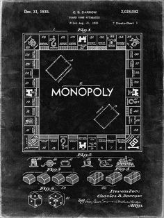 a monopoly board with dices and numbers drawn on the blackboard, as well as instructions for how to play it