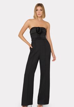 Milly Saoirse Cady Jumpsuit - Estilo Boutique Strapless Fitted Jumpsuits And Rompers For Gala, Elegant Strapless Jumpsuits And Rompers For Party, Elegant Strapless Jumpsuit For Spring Cocktail, Glamorous Strapless Jumpsuit For Gala, Formal Wide-leg Strapless Jumpsuit For Spring, Glamorous Satin Jumpsuits And Rompers For Evening, Formal Strapless Wide-leg Jumpsuit For Spring, Formal Strapless Wide Leg Jumpsuit For Spring, Chic Satin Jumpsuits And Rompers For Evening