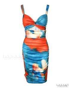 Lasaky - Tie Dye Twist Ruched Bodycon Dress Multicolor Ruched Midi Dress, Multicolor Midi Dress With Ruched Detail, Multicolor Ruched Midi Dress For Vacation, Chic Multicolor Ruched Midi Dress, Tie Dye Decorations, Mesh Party Dress, Stock Tie, Ruched Bodycon Dress, Tie Dye Print