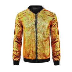 Stand out from the crowd in this shimmering sequin jacket that adds a touch of glamour and makes your outfit sparkly and glamorous. You can wear it at parties, nightclubs, music festivals, dance clubs, Christmas events and more to show your personality and uniqueness. Makes a great gift for birthdays, anniversaries and holidays. Glitter Long Sleeve Outerwear For Party, Glitter Long Sleeve Party Outerwear, Glitter Outerwear For Party Season, Glitter Fitted Outerwear For Party Season, Winter Glitter Long Sleeve Outerwear, Metallic Disco Outerwear For Party, Gold Outerwear For Winter Night Out, Glitter Outerwear For Fall Party, Gold Outerwear For Night Out In Winter