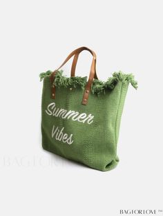 BagForLove - Womens Canvas Beach Bag â Letter Graphic, Large Tote with Fringe Trim Product Description Color Green Pattern Type Letter Type Shoulder Tote Bag Bag Size Oversized Material Polyester Composition 5% Polyurethane Size Chart INCH CM Bag Length Bag Width Bag Height Handle Height 19.7 inch 3.9 inch 13.8 inch 9.4 inch Bag Length Bag Width Bag Height Handle Height 50 cm 10 cm 35 cm 24 cm Details Pictures Similar Products h2 { text-align: center; } /* æ¢è¡ */ li{ white-space: normal; wo Tote Bag Graphic Design, Bag Graphic Design, Canvas Beach Bag, Types Of Lettering, Embroidered Bag, Oversized Style, Green Pattern, Fringe Trim, Shoulder Tote Bag