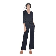 "Boardroom to bar, work or weekend, this versatile jumpsuit pattern comes with pants or skirt and can be made with sleeves or sleeveless. This understated style has a \"V\" neck, tie belt and it is fitted to a comfortable and flattering silhouette. The \"of the moment\" wide leg sits on the ankle. The skirt is a pencil shape and sits just below the knee. Make it with 3/4 sleeves or for warmer days it works well sleeveless. Skill Level: Medium Sizes: 4-16 or 18-30 New, uncut paper pattern" V-neck Jumpsuits And Rompers With Pockets For Work, Versatile Fitted V-neck Jumpsuits And Rompers, Versatile Fitted V-neck Jumpsuit, Chic V-neck Relaxed Fit Jumpsuits And Rompers, Summer Workwear Full-length Jumpsuits And Rompers, Full-length Summer Jumpsuits For Work, Full Length Summer Jumpsuits And Rompers For Work, Spring Workwear V-neck Jumpsuit, Spring V-neck Jumpsuits And Rompers For Work