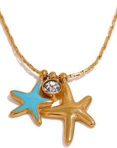 Beautiful necklace to combine with other necklaces or alone. With a starfish design and a stone with lots of light, it is perfect for special and not so formal occasions. Gold Starfish Clavicle Chain Necklace, Elegant Star-shaped Metal Necklace, Gold Stainless Steel Jewelry With Star Charm, Gold Starfish Charm Necklace, Elegant Starfish Charm Jewelry As Gift, Elegant Starfish Charm Jewelry For Gifts, Elegant Starfish Charm Jewelry Gift, Star-shaped Metal Chain Necklace As Gift, Yellow Gold Starfish Necklace As Gift