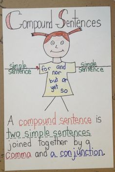 a poster with words written on it that say compound sentences