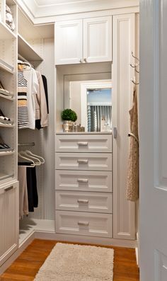 the closet is clean and ready to be used for storing clothes, shoes or other items