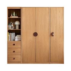 an armoire with two drawers and some books on it's shelf, in front of a white background