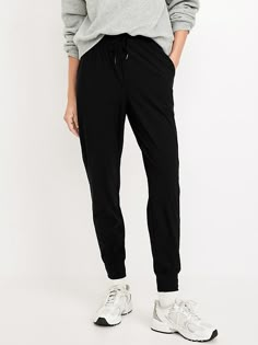 High-Waisted SleekTech Joggers | Old Navy Stretch Sports Joggers With Pull-on Style, Solid 4-way Stretch Bottoms For Jogging, Sportswear Bottoms With Side Pockets And 4-way Stretch, Solid Activewear With Elastic Waistband For Jogging, Comfort Stretch Sportswear Bottoms, Functional Workout Bottoms With Elastic Waistband, Sporty Relaxed Fit Pull-on Bottoms, Sporty Stretch Joggers With Elastic Waistband, Comfort Stretch Sportswear Pants With Elastic Waistband