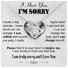 i am truly sorry and i love you necklace with poem on card for girlfriend or wife