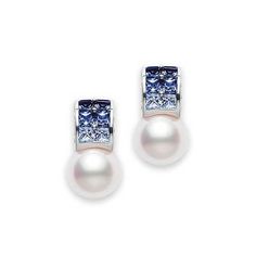 Mikimoto Pearl and Blue Sapphire Earrings Mikimoto Earrings, Mikimoto Jewelry, Sapphire And Pearl, Blue Sapphire Earrings, Blue Sapphire Jewelry, Ocean Earrings, Mikimoto Pearls, White Pearl Earring, Sparkle Jewelry