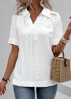 Lace White Shirt, White Shirt Collar, White Lace Shirt, White Short Sleeve Shirt, Collar Blouse, White Short, Shirt Collar, Short Sleeve Blouse, White Shirt