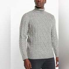 Express Men’s Heather Gray Wool-Blend Cable Knit Turtleneck Sweater Nwt Size Xl A Comfortable, Cable Knit Turtleneck Designed To Keep You Cozy And Stylish All Season Long. The Perfect Go-To For All Your Holiday Parties. Features & Fabric Turtleneck; Cable Knit Long Sleeves; Ribbed Cuffs Straight Hem 64% Recycled Polyester/30% Acrylic/6% Wool Gray Sweater For Cold Weather, Cable Knit Turtleneck, Express Men, Cable Knit Turtleneck Sweater, Knit Turtleneck, Knit Turtleneck Sweater, Heather Gray, Turtleneck Sweater, Holiday Parties