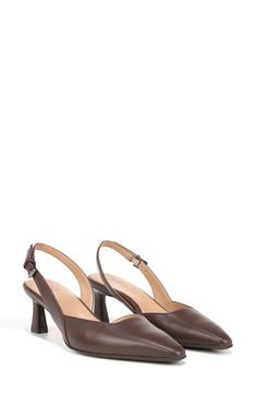 Featuring a pointy toe and just-right heel, this slingback pump with a cushioned footbed adds a graceful finish to any look. 2 1/4" heel Cushioned footbed with Contour+ Comfort technology Leather upper/synthetic lining and sole Imported Brown Leather-lined Slingback Pumps, Fitted Synthetic Slingback Pumps With 4-inch Heel, Brown Pointed Toe Slingback Pumps With 4-inch Heel, Brown Open Toe Slingback Pumps With 4-inch Heel, Luxury Brown Slingback Pumps With 4-inch Heel, Slingback Pump, Leather Upper, Nordstrom, Pumps