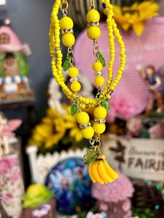 🍌Banana Fairy Charm Bracelet, Beaded Jewelry, Fairycore, Cottagecore, Tropical Fruit, Yellow Jewelry, Summer, Vacation Accessories, Cute ️🍄✨ Banana Charms  Green Leaf Charms  Beaded Chair Style Bracelet  Handmade w/love Adjustable Beaded Fairycore Jewelry, Fairycore Cottagecore, Fairy Charms, Vacation Accessories, Accessories Cute, Yellow Jewelry, Jewelry Summer, Bracelet Beaded, Bead Charm Bracelet