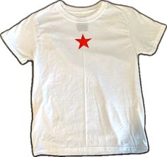 Casual Red Star Print Tops, Casual Red Tops With Star Print, Casual Red Top With Star Print, Red Short Sleeve Top With Star Print, Red Star Print Crew Neck Tops, Casual White T-shirt With Star Patch, Red Cotton T-shirt With Star Print, Pug Shirt, Star T Shirt