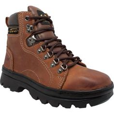 a brown shoe with black laces on the outstep and side zippers