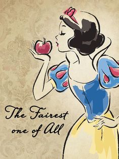 an image of a woman eating an apple with the words, the fairest one of all