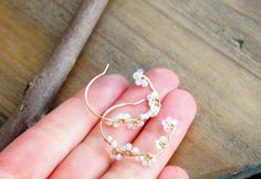 Moonstone Flower Vine Hoop Earrings Gold Filled by YukoDesigns Ethereal Handmade Dangle Jewelry, Handmade Ethereal Dangle Jewelry, Delicate Gemstone Earrings For Wedding, Adjustable Ethereal White Jewelry, White Natural Stones Earrings For Wedding, Bohemian Wedding Jewelry With Matching Earrings, Delicate Handmade Hoop Earrings For Wedding, Nature-inspired Dangle Earrings For Weddings, White Natural Stone Wedding Earrings