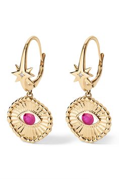 Eye-Am Charm Earrings JEWELRYFINE EARRING ADORE ADORN Tell A Story, Ruby Diamond, Sparkle Diamonds, Charm Earrings, Timeless Elegance, Ruby, Diamonds, Yellow Gold, Gold