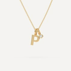 A personalized initial pendant design featuring a gold letter P necklace charm. This beautiful women's letter necklace is approx. 1cm tall and comes in solid 14k white or yellow gold with an optional 0.05 carat (3mm) diamond and an adjustable 16 inch - 18 inch chain. Initial Necklace P, Luxury Elegant Initials Necklace, P Letter Pendant, P Initial Necklace, Classic Initial Necklace With Single Diamond, 14k Gold Initial Pendant Necklace With Single Diamond, Classic Initial Necklace With Single Diamond For Gift, 14k Gold Initial Necklace With Single Diamond, Initial Pendant Necklace With Diamond - Gift