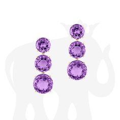 3 Tier Round Faceted Amethyst Earrings – Goshwara Luxury Gemstone Round Cut Earrings, Luxury Rose Gold Amethyst Earrings, Luxury Purple Jewelry With Round Stone, Future Outfit, Professional Jewelry, Colored Gems, Gold Stone, I Love Jewelry, Amethyst Earrings