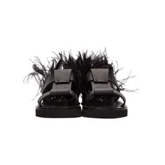 Brand New Valentino Garavani Slide Feather Sandal Black Evening Open Toe Sandals With Feathers, Feathered Open Toe Evening Sandals, Feathered Heels With Round Toe For Summer, Elegant Open Toe Sandals With Feather Trim, Feathered Open Toe Sandals For Party, Party Sandals With Feathers And Open Toe, Summer Evening Heels With Feathers, Summer Party Sandals With Feather Trim, Summer Feathered Heels