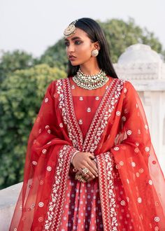 Royal Crimson Red Embroidered Pakistani Wedding Dress Pishwas Frock a beautifully made Pakistani Dress with magnificent adornments on it. This dress is decorated with beautiful yet stunning embroidery work in intricate patterns imparting this Pakistani Wedding Dress an exquisite yet royal finish. Pishwas: This Pakistani Wedding Dress comes with a beautiful pishwas in red color in premium quality organza. beautiful and heavy embroidered patterns accompanied by tilla. A wide neckline delicately fi Anarkali Embroidered Dress With Dupatta For Wedding, Wedding Anarkali Embroidered Georgette Dress, Traditional Chanderi Gown With Intricate Embroidery, Anarkali Gown With Intricate Embroidery For Traditional Ceremonies, Embroidered Georgette Dress With Dupatta For Wedding, Traditional Gown With Intricate Embroidery For Festive Occasions, Intricate Embroidered Dress For Diwali Reception, Embroidered Dress For Diwali Reception With Intricate Embroidery, Wedding Embroidered Georgette Dress With Dupatta