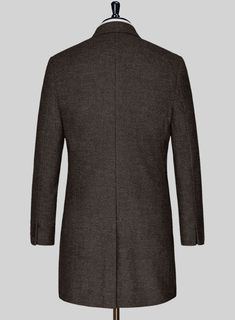 Incorporate refined, elegant style into your formal rotation with our Carre Brown Tweed Overcoat. Crafted from wool, its deep tone has the right amount of poise to make a strong statement wherever you go. A winter staple, the overcoat screams dapper with its meticulous attention to details that will make you look like a well dressed gentleman smack in the middle of winter. 
 
 The elusive overcoat will get all eyes on you and is sure to flatter your physique no matter what you wear it over or wh Luxury Tweed Outerwear For Business, Formal Tweed Outerwear With Hidden Button Closure, Fitted Tweed Wool Long Coat, Fitted Long Tweed Wool Coat, Elegant Tweed Outerwear For Semi-formal Occasions, Elegant Semi-formal Tweed Outerwear, Tailored Tweed Wool Coat With Lapel Collar, Tailored Tweed Jacket With Hidden Buttons For Winter, Winter Tweed Business Blazer