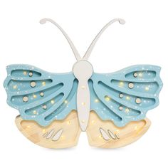 a blue and white butterfly shaped light up decoration