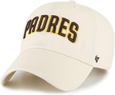 a white hat with the word padress printed on it and brown letters across the front