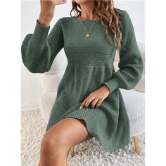 -Item Id 12657346 -Neckline: Round Neck -Sleeve Type: Bishop Sleeve -Style: Casual -Waist Line: High Waist -Hem Shaped: Flared -Color: Green -Pattern Type: Plain -Sleeve Length: Long Sleeve -Length: Short -Fit Type: Regular Fit -Fabric: Slight Stretch -Material: Knitwear -Composition: 100% Polyester -Care Instructions: Hand Wash Or Professional Dry Clean -Temperature: Late Fall (10-17/50-63) -Sheer: No **Open To Offers!!!** **Bundle To Save More** **30% Off Bundles Of 2 Or More Items!!** ***Orde Lantern Sleeve Sweater, Late Fall, Bishop Sleeve, Classy Chic, Trendy Clothes For Women, Green Pattern, Lantern Sleeve, Sewing Project, Chic Boutique