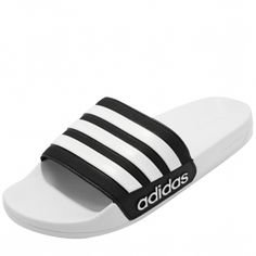 New In Box Adidas White Sandals For Sports, Casual White Adidas Sandals, Adidas White Flip Flops For The Beach, White Adidas Slides With Synthetic Material, Adidas White Flip Flops For Beach, White Adidas Flip Flops For The Beach, White Adidas Sandals For Sports, Adidas White Slip-on Sandals, White Adidas Flip Flops For Beach