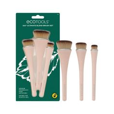 The EcoTools 360 Ultimate Blend Makeup Brush Set brings you 3 densely packed makeup brushes in 3 different sizes for a defined and sculpted base. The brush set includes the Ultimate Base Brush, Ultimate Cheek Brush, and Ultimate Concealer Brush. These face brushes are best used with liquid, cream, and stick foundations, blushes, bronzers, and concealers. Help your cheekbones pop, contour your jawline, and perfect your base with these uniquely shaped makeup brushes. Superior performance made sust Ecotools Brushes, Blend Makeup, Face Brushes, Makeup Brush Kit, Stick Foundation, Concealer Brush, Brush Kit, Face Brush, Makeup Brush Set