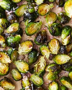 roasted brussel sprouts with garlic and parmesan cheese on top