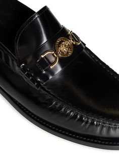 Loafers from VersaceComposition: ->calf Leather, 100% | Versace Men's Loafers in Black | SS24 Versace Loafers, Black Leather Loafers, Men's Loafers, Men Loafers, Versace Men, Italian Luxury, Leather Slip Ons, Luxury Retail, Flat Shoes