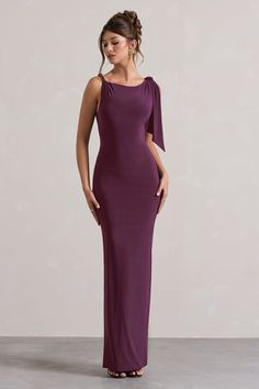 Kacey Plum Twisted Knot Maxi Dress – Club L London - USA Knot Maxi Dress, Black Dress Prom, Black Tie Gala, Deep Plum, Party Dress Long Sleeve, Christmas Party Dress, Bridesmaid Outfit, Twist Knot, Black Sequin Dress