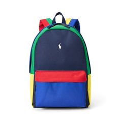 A roomy silhouette plenty of pockets and bright color-blocking make this backpack a pure Polo essential for school and weekend adventures. Casual Color Block School Backpack, Casual Color Block Backpack For Everyday, Casual Color Block Backpack, School Color Block Backpack, Color Block School Backpack, Multicolor Nylon Student Bag, Multicolor Standard Backpack, Sporty Multicolor Student Backpack, Preppy Blue Backpack For Back To School