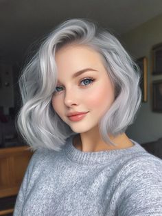 Explore Stunning Silver Hair Color Ideas for a Bold and Chic Look Purple To Silver Hair, Shoulder Length Winter Hair Color, Platinum And Blue Hair, Lavender Gray Hair, Silver Hair Women, Icy Silver Hair, Lavender Grey Hair, Ash Gray Hair Color