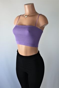 Size: L, Color: Purple Basic Crop Top, Workout Beginner, Purple Crop Top, Bodyweight Workout Beginner, Ribbed Crop Top, Crop Top Outfits, Yellow Purple, Bodyweight Workout, Color Purple