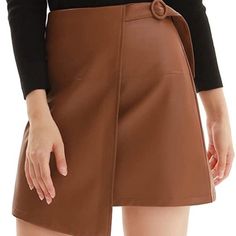 Elegant & Sexy Chic & Stylish Kate Kasin Faux Leather Pencil Skirt Perfect Mini Length High Waisted Bodycon Wrap Skirt Flattering A-Line Silhouette Back Zipper Closure Adjustable Belt Pu Leather And Flocking Inside Brown Size M 8-10 Waist - 28-29" Hips - 38.5-39.5" Length - 25" Fitted High Waist Faux Leather Mini Skirt, Fitted Brown Belted Mini Skirt, Brown Fitted Belted Mini Skirt, Brown Belted Fitted Mini Skirt, Fitted Brown Mini Skirt With Belt Loops, Fitted Faux Leather Skort For Fall, Fall Faux Leather Brown Mini Skirt, High Waist Solid Color Faux Leather Skirt, Fitted Faux Leather Brown Skirt