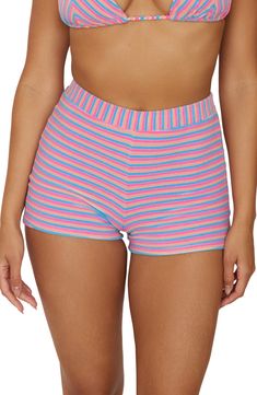 These stretchy cover-up shorts are made of a supersoft striped terry that instantly brightens up your beachy look. Pull-on style 96% polyester, 4% elastane Hand wash, dry flat Imported Nordstrom Store, Womens Bottoms, Cover Up, Hand Wash, Swimming, Nordstrom