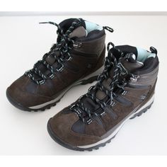 Coleman Hiking Shoes Women's Size 7.5 Camping Dark Brown Aqua New In Box Sporty Walking Shoes With Reinforced Toe, Walking Hiking Boots With Reinforced Toe, Hiking Boots With Reinforced Toe For Walking, Brown Closed Toe Walking Shoes For Outdoor, Sports Hiking Boots With Laces And Round Toe, Closed Toe Hiking Boots With Rubber Sole, Closed Toe Walking Shoes With Vibram Sole For Hiking, Laced Closed Toe Outdoor Boots, Brown Ankle-high Sneakers For Outdoor Activities