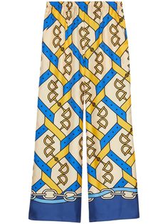 yellow silk all-over graphic print elasticated waistband multicolour flared Gucci Pants, Horsebit Loafers, Gucci Outfits, Gucci Horsebit, Yellow Silk, Gg Marmont, Iconic Bags, Demi Fine Jewelry, Italian Designer