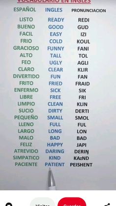 the spanish language list is displayed on a wall