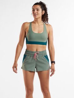 Green Swimwear With Built-in Shorts For Sports, Sporty Nylon Swim Trunks For Training, Sporty Nylon Swimwear For Training, Nylon Color Block Activewear For Training, Nylon Color Block Activewear For Workout, Sporty Moisture-wicking Swimwear, Sporty Running Shorts With Contoured Waistband, Green Nylon Swimwear For Sports, Nylon Color Block Activewear Athleisure