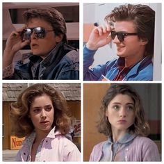 four different pictures of people wearing sunglasses