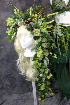 This was special ordered from Feral Fairies! Woodland Fairy Headpiece, Woodland Fairy Headpiece Diy, Enchanted Forest Fairy Costume, Green Woman Aesthetic, Mother Earth Costume Diy, Mother Nature Character, Mother Nature Outfit, Wood Fairy Costume