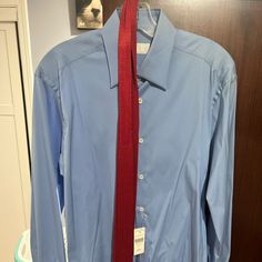 Light Blue Prada Tshirt With Red Tie. Size 38 Which Is A Medium Us Blue Prada, Prada Tshirt, Prada Shirt, Red Tie, Prada, Color Blue, Light Blue, Mens Shirts, Man Shop